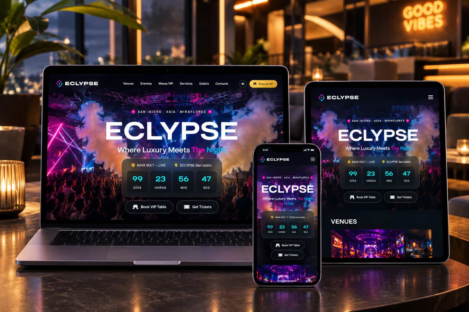 Vista de la experiencia web de ECLYPSE Discoteca
